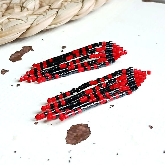 Beaded Fringe Stud Earrings, Seed Bead Jewelry, Mini Fringe Earrings, 2" - Picture 5 of 6